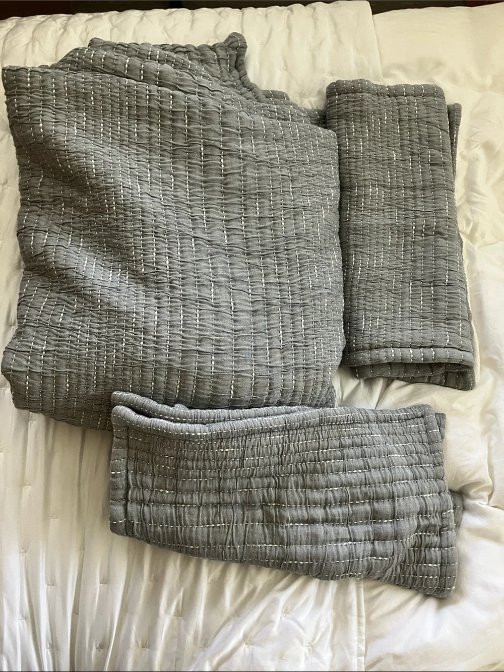 Quince organic cotton channel stitch, coverlet set king/California king blue